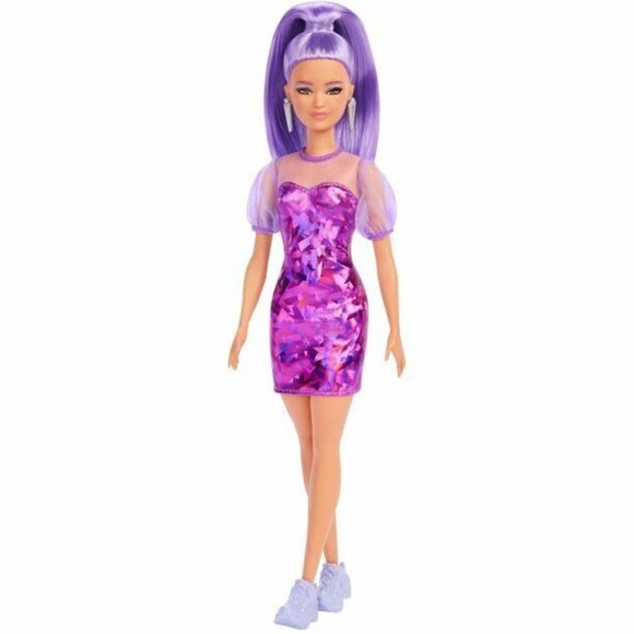Barbie Fashionistas Doll #178 Petite Long Purple Hair and Purple Metallic Dress, - Picture 5 of 7